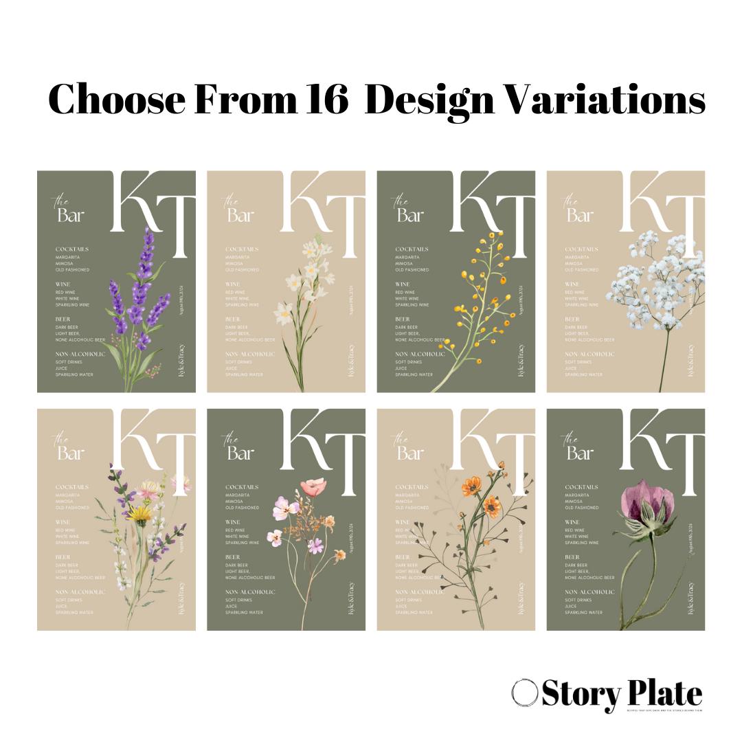 Printable Rustic Wild Flower Bar Menu Cards - Choose Flower Graphic and ...