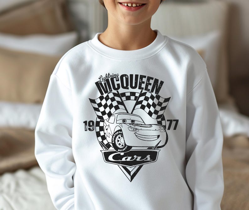 Lightning McQueen Cars Sweatshirt, Cars Birthday Shirt, Disney Pixar Cars Gift Tee, Lightning McQueen Graphic Sweatshirt, Kids Cars Party image 6