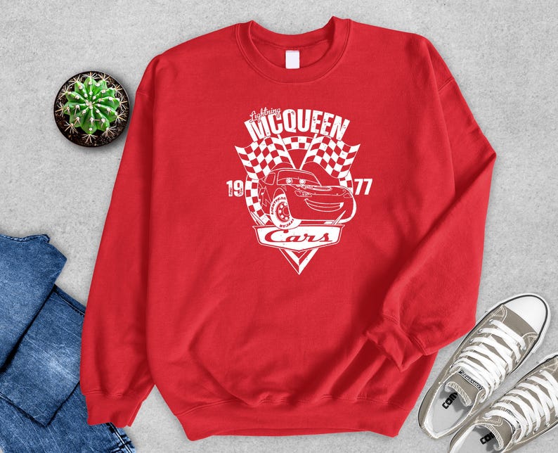 Lightning McQueen Cars Sweatshirt, Cars Birthday Shirt, Disney Pixar Cars Gift Tee, Lightning McQueen Graphic Sweatshirt, Kids Cars Party image 3