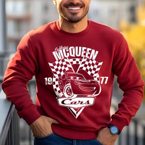 Lightning McQueen Cars Sweatshirt, Cars Birthday Shirt, Disney Pixar Cars Gift Tee, Lightning McQueen Graphic Sweatshirt, Kids Cars Party image 1