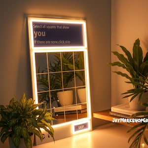 CAPTCHA Mirror LED Neon Sign,CAPTCHA Themed Wall Mirror,Internet Culture Mirror,Geeky Home Decor