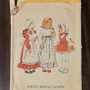 Vintage Simplicity 6635 Children&#39;s Holly Hobbie Fashion Sewing Pattern  - Uncut Patterns - Vintage 70s Girls Dress Apron and Bonnet Pattern