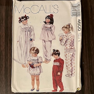 Vintage McCall&#39;s 4600 Children&#39;s Pajama Nightgown Sewing Patterns - Choose by Size - Cut and Uncut Patterns - Vintage Kids Sewing Patterns