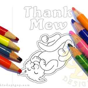Thank Mew Printable Coloring Greeting Card Download Thank You for Cat Lovers