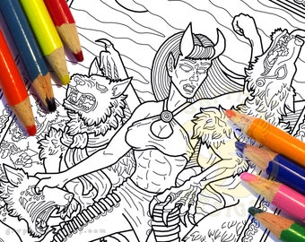 Darklings Comic Zombie Werewolf Daemon Battle Printable Coloring Page Digital Download