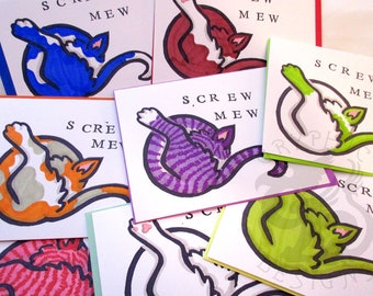 Screw Mew Handmade Novelty Cat Greeting Cards Set of 8 with Envelopes