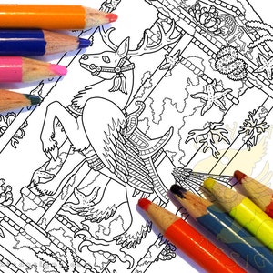 P står för Peryton-karusell, utskrivbar målarbild, digital nedladdning