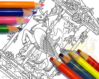 P is for Peryton Carousel Printable Coloring Page Digital Download