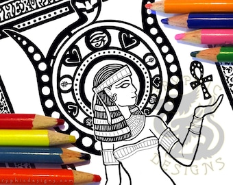 Printable Coloring Page Egyptian Nouveau Hathor Digital Download