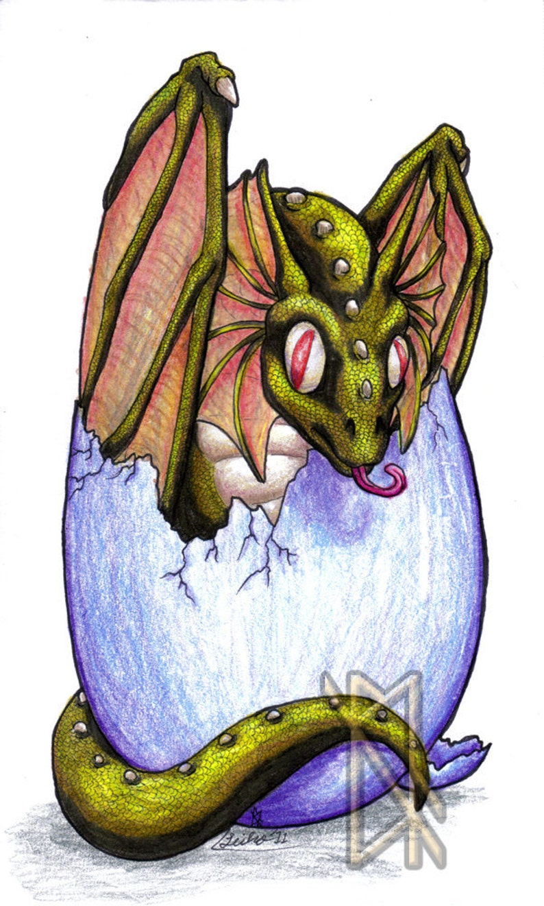 A Little Help Bronze Dragon Hatchling Original Drawing image 2