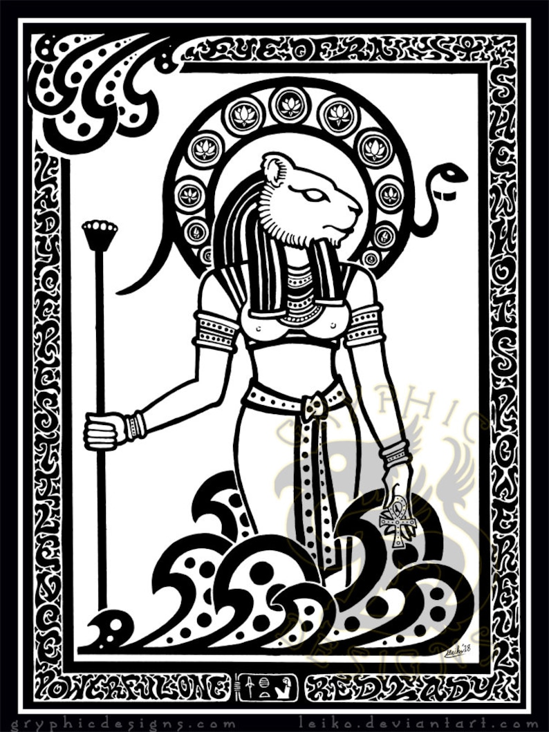 Afdrukbare Kleuren Pagina Egyptische Nouveau Sekhmet Digitale Etsy