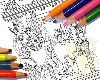 K is for Keythong Carousel Printable Coloring Page Digital Download