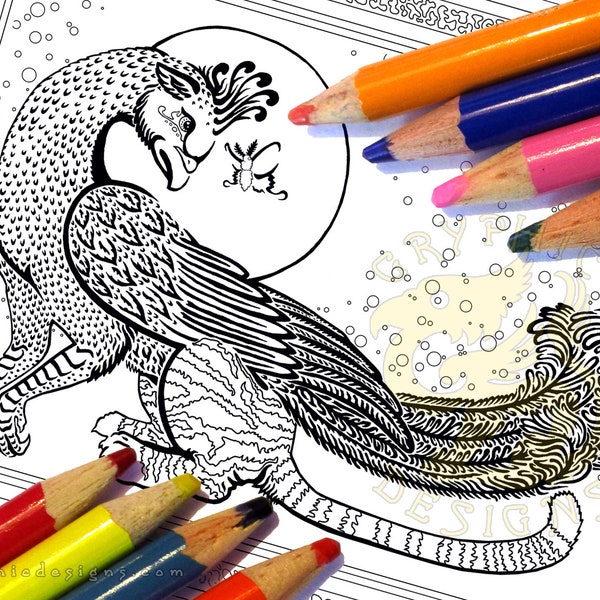 Printable Coloring Page Lunarwing Gryphon Digital Download