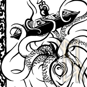 Kraken - Sea Monster Original Ink Drawing