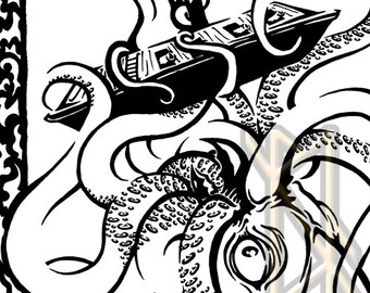 Kraken - Sea Monster Original Ink Drawing