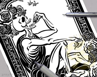 Contemplation de la Saint-Valentin - dessin original à l'encre
