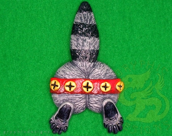 Aimant humoristique fait main « Jingle Bells Holiday Raccoon Butt »