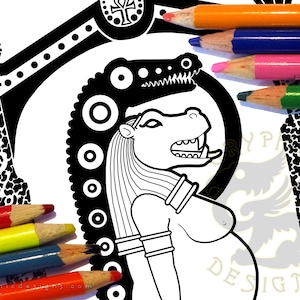 Printable Coloring Page Egyptian Nouveau Taweret Digital Download