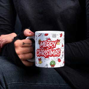 Christmas White 11 oz and 15 oz  Ceramic Coffee mug, with Merry Christmas text on both side, Gift for Coffee Lovers, Mom, Co-worker, Dad, Ma