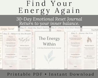 30-Day Emotional Reset Journal Printable | Stress Relief & Overthinking Reset Workbook | Guided Self-Reflection PDF
