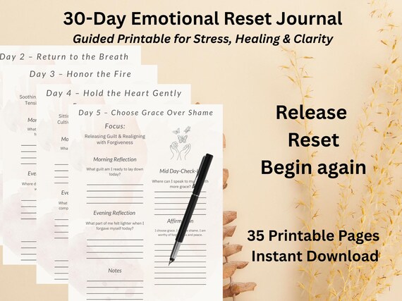 30-Day Emotional Reset Journal | Guided Self-Care (PDF)