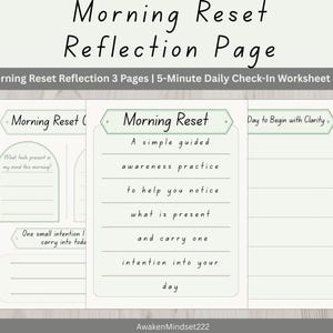 Morgen-Reset-Reflexion Seite | 5-Minuten Arbeitsblatt zum täglichen Check-In als PDF