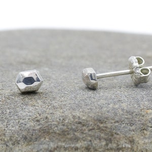 Tiny Hexagon Sterling Silver Stud Earrings: Minimalist Geometric Jewelry