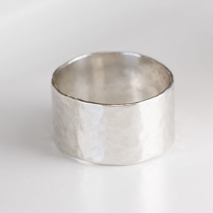 Wide Hammered Sterling Silver Ring: Boho Statement Jewelry