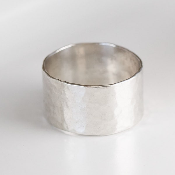 Wide Silver Rings for Women, Big Ring, Gift for Her, Statement Ring with Boho Jewelry Style, Hammered Ring Made in Sterling Silver