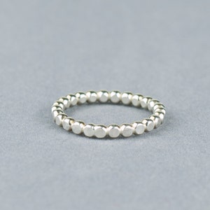 Dainty Hammered Silver Bead Stacking Rings - Minimalist Jewelry for Women, Simple Everyday 925 Sterling Accessory