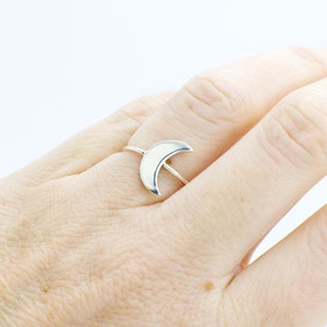 Sterling Silver Crescent Moon Ring: Dainty Celestial Jewelry