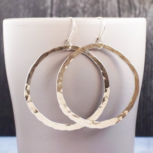 Large Hammered Hoop Earrings, Sterling Silver Hoop, Statement Jewelry, Big Circle Earrings, Silver Hoops, Handmade Gifts for Her