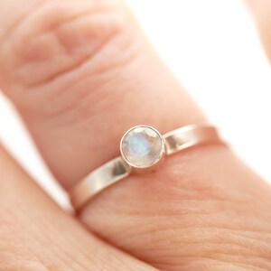 Sterling Silver Moonstone Ring, Dainty Stacking Rings, Gemstone Sterling Silver Rings for Women, Rainbow Moonstone Jewelry, Handmade