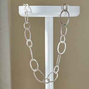 Handmade Silver Chain, Graduated Oval Link Statement Necklace, Hammered Silver 18&quot; Necklace with Chunky Chain links, Mother’s Gift for her