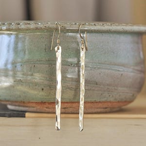 Hammered Bar Silver Earrings: Modern Minimalist Dangle Sterling Jewelry, 2.5 Inches Long