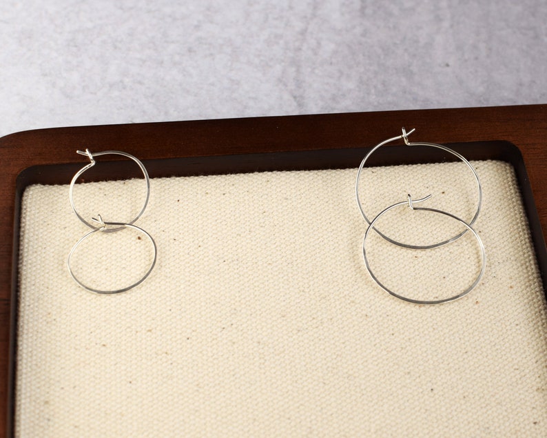 Sterling Silver Minimalist Hoop Earrings, simple dainty earrings, minimalist jewelry, handmade hammered silver hoops, boho earrings image 8