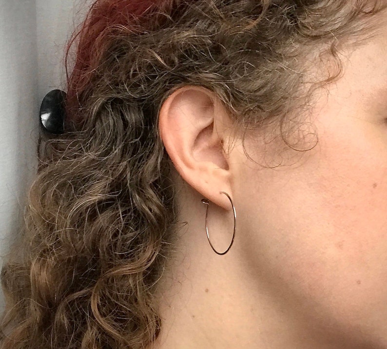 Sterling Silver Minimalist Hoop Earrings, simple dainty earrings, minimalist jewelry, handmade hammered silver hoops, boho earrings image 3