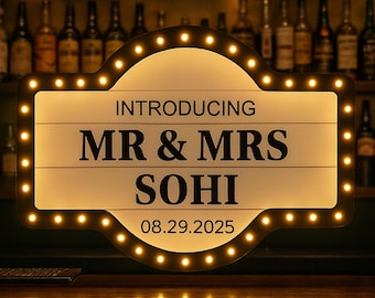 Custom Wedding Bottle Service Marquee Sign: LED Light Party Decor, Entrance reception sign,Personalized Bottle Service Sign for Bar and Club