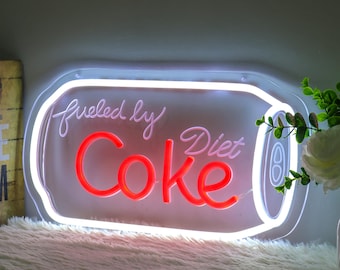 Fueled By Diet Coke Neon Sign, Diet Coke Gift, Fizzy Drink Gift, Funny Office Decor, Diet Coke Lover, Diet Coke Is Life, Diet Coke Gift Idea