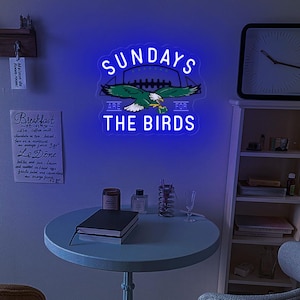 Neon „Niedziele są dla ptaków”, dekoracja „Droga do zwycięstwa” w Filadelfii, prezent dla drużyny futbolowej Birds Gang Philadelphia, prezenty świąteczne dla Philadelphia Birds blue
