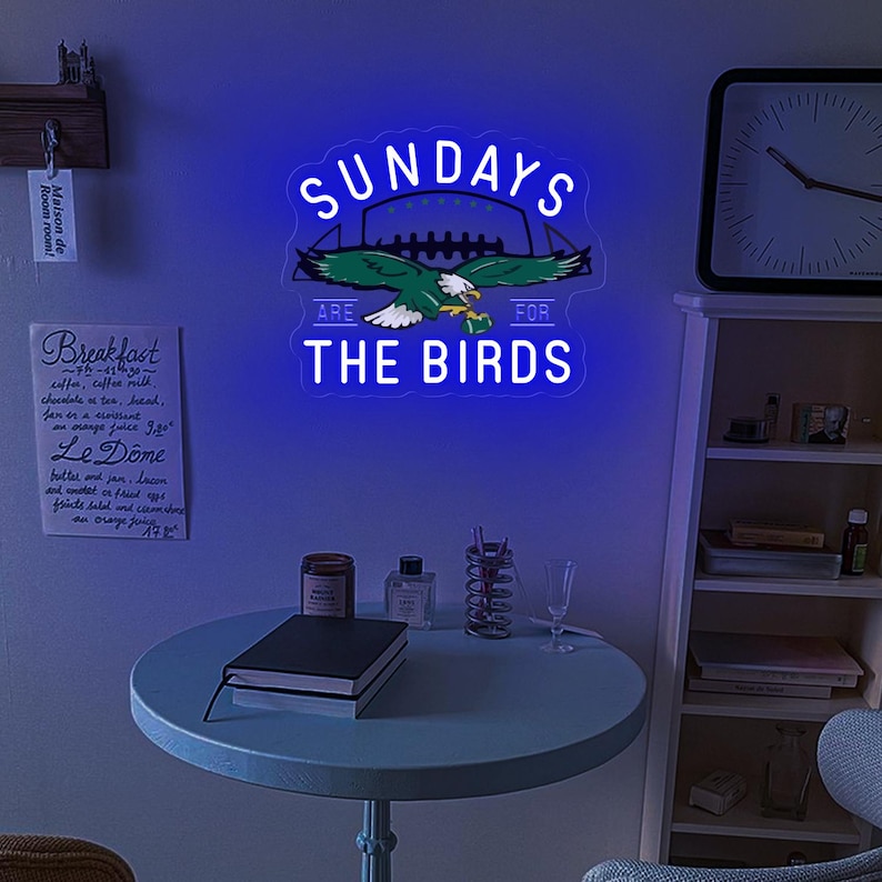 Neon „Niedziele są dla ptaków”, dekoracja „Droga do zwycięstwa” w Filadelfii, prezent dla drużyny futbolowej Birds Gang Philadelphia, prezenty świąteczne dla Philadelphia Birds blue