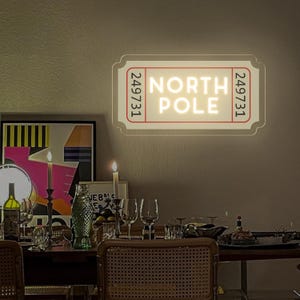 Nordpol Ticket LED-Neon-Zeichen, rote Weihnachtswand-Kunst, Retro-Weihnachtsdekor, Vintage Feiertage Wand-Dekor