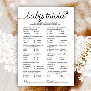 Baby Shower Trivia Game | Baby Shower Games | Baby Shower Trivia Template | Trivia Questions | Trivia Game Template | Baby Template | A1