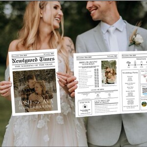 Wedding Newspaper Template with Photo, Wedding Newspaper Template, Wedding Program, Newlywed Times, Editable Newspaper Itinerary, Marriage