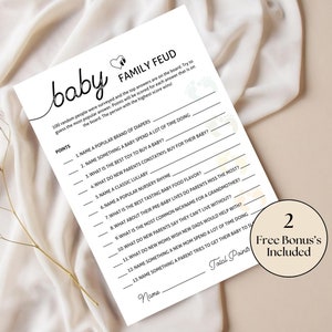 Babyshowerspel Family Feud + 2 GRATIS bonussen | Afdrukbare babyshowergames | Spel Familievete | Genderneutraal | Bewerkbare sjabloon