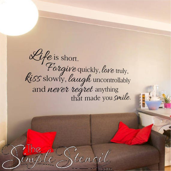 life is short wall quote vinyl wall art decal inspirational | etsy