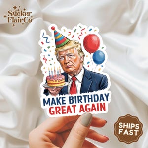 Pegatina divertida de cumpleaños de Trump: regalo de broma con humor político