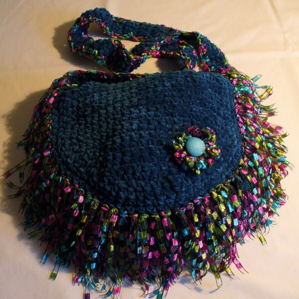 Crocheted Teal Suede Shoulderbag