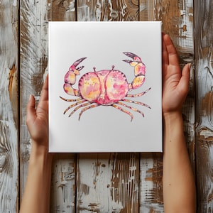 Sea Crab CANVAS Wall Art, Watercolor Sea Life Beach House Decor, Coastal Wall Art, Cute Sea Crab Wall Art, Beach Vibes Housewarming Gift