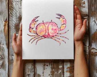 Sea Crab CANVAS Wall Art, Watercolor Sea Life Beach House Decor, Coastal Wall Art, Cute Sea Crab Wall Art, Beach Vibes Housewarming Gift
